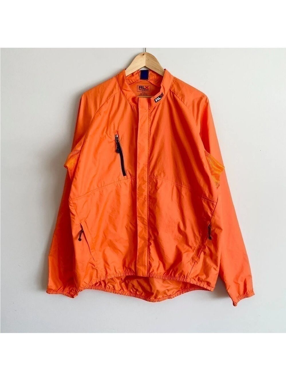 Rlx Polo Sport Men's L Orange Full Zip Windbreaker Nylon Jacket Armpit Vent